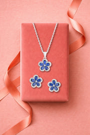 Blue Sapphire Floral pendant Set