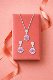 Pink Round Top Halo pendant Set