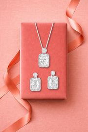 Rectangle Encircled Solitaire Pendant Set