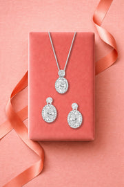Oval Encircled Solitaire Pendant Set