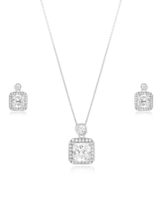 Square Encircled Solitaire Pendant Set
