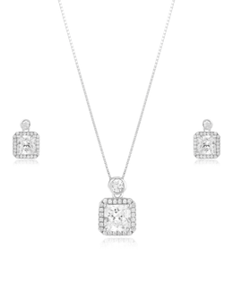 Square Encircled Solitaire Pendant Set