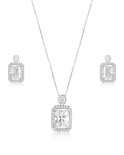 Rectangle Encircled Solitaire Pendant Set