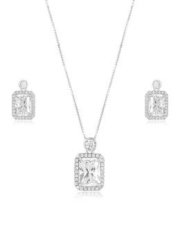 Rectangle Encircled Solitaire Pendant Set