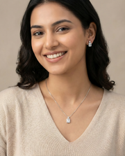 Rectangle Encircled Solitaire Pendant Set
