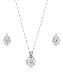 Oval Encircled Solitaire Pendant Set