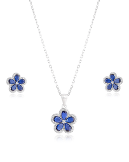 Blue Sapphire Floral pendant Set