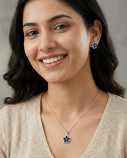 Blue Sapphire Floral pendant Set