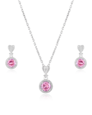 Pink Round Top Halo pendant Set