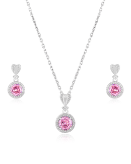 Pink Round Top Halo pendant Set