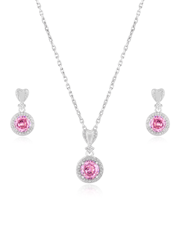Pink Round Top Halo pendant Set