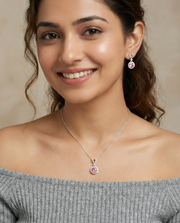 Pink Round Top Halo pendant Set